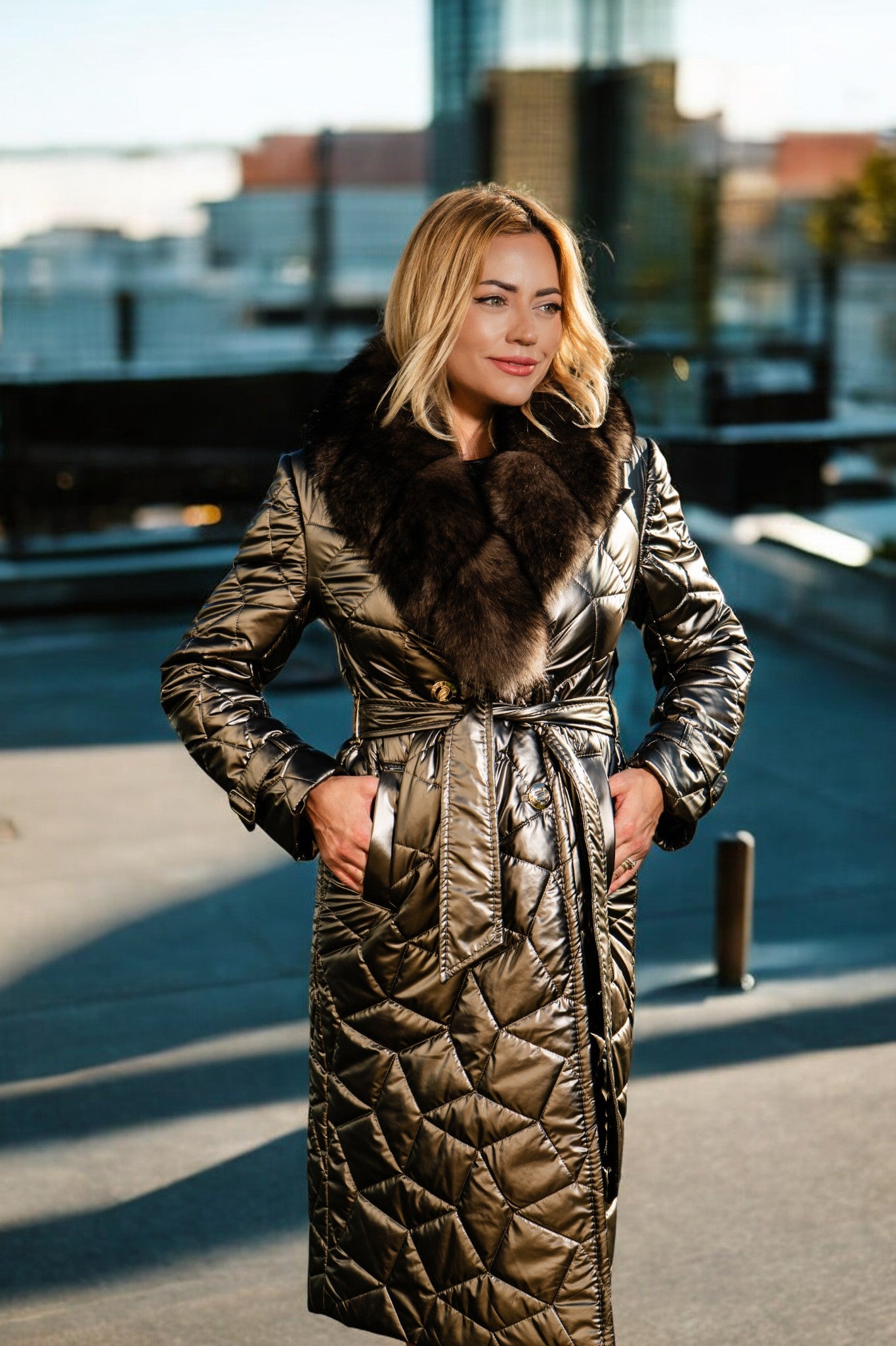 Geacă lungă de iarnă cu blană naturală - Luxe Fur Long Coat