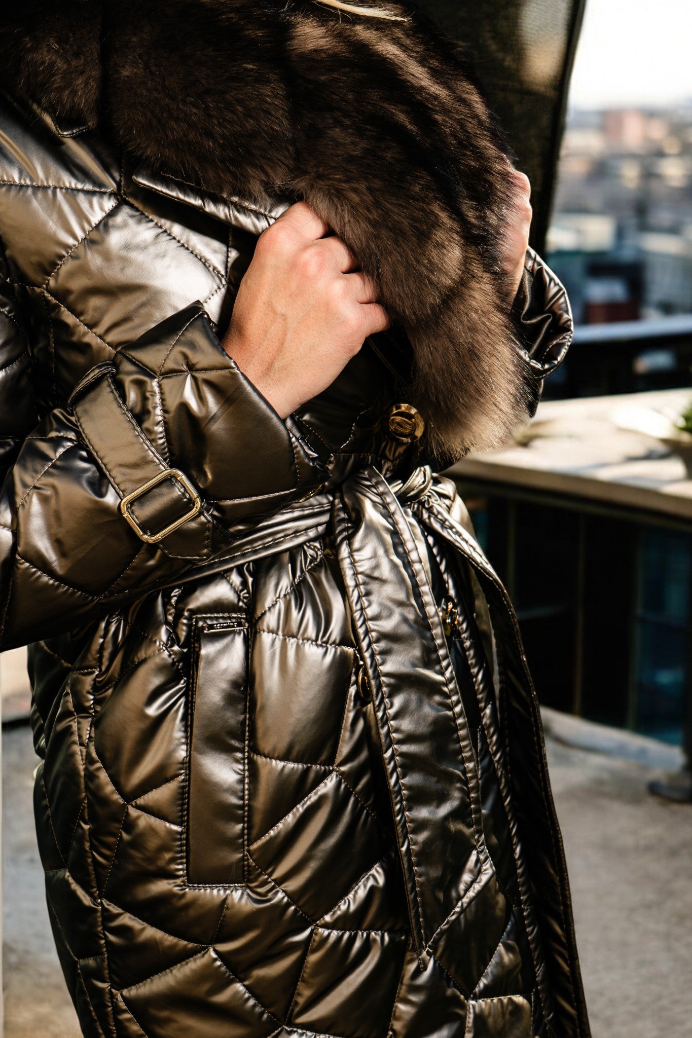 Geacă lungă de iarnă cu blană naturală - Luxe Fur Long Coat