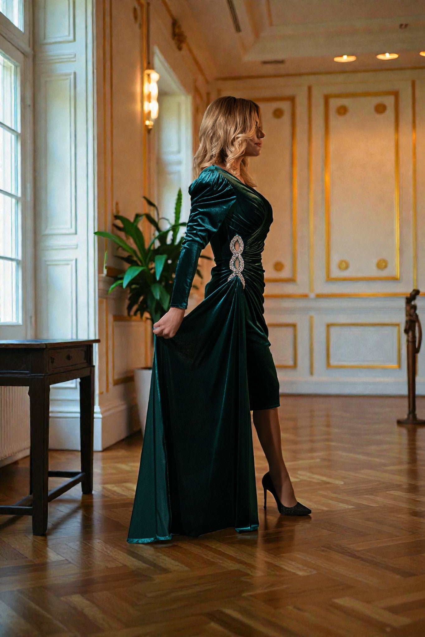 Rochie din catifea verde Emerald