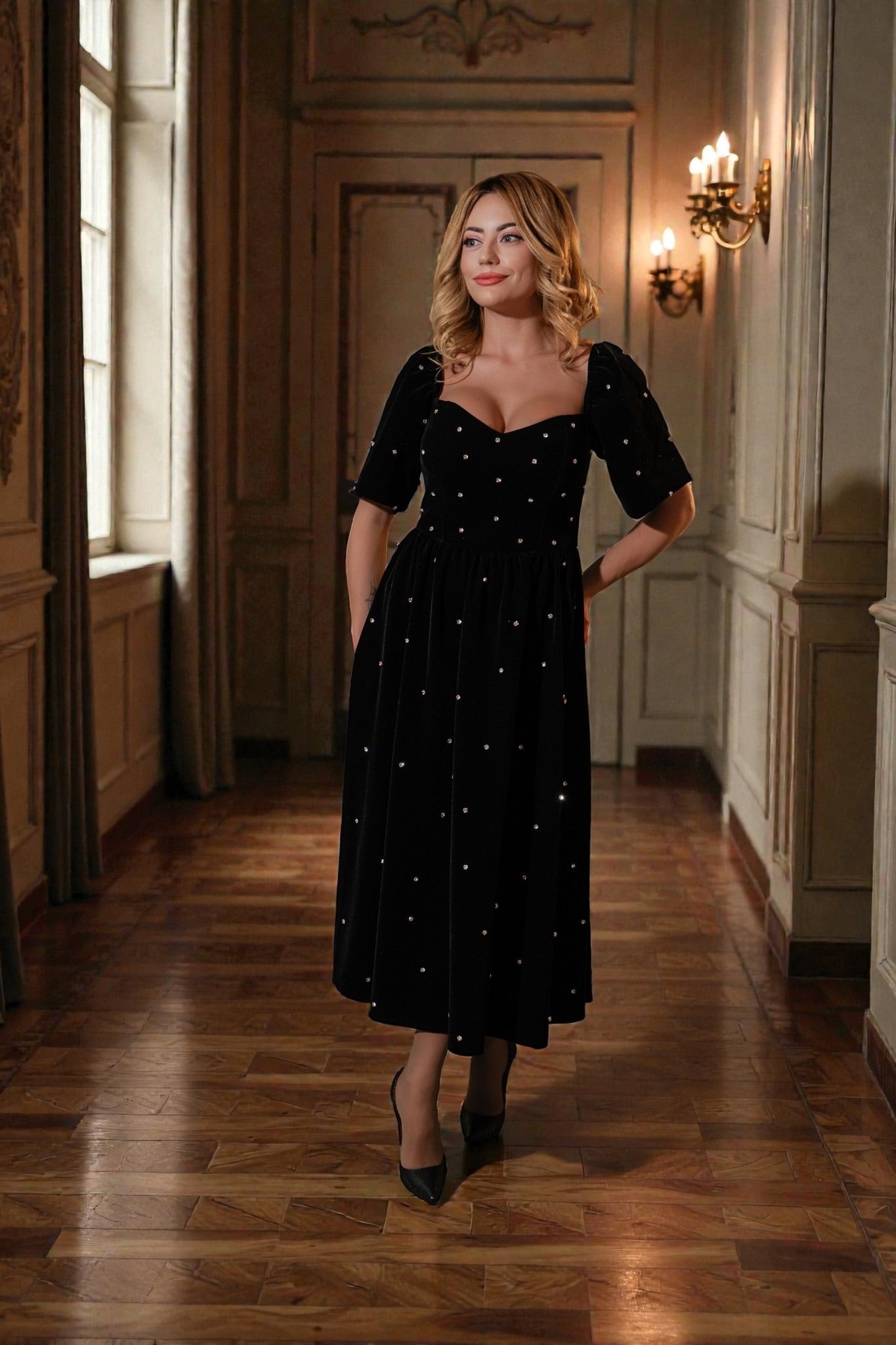 Rochie midi din catifea Velour Spark