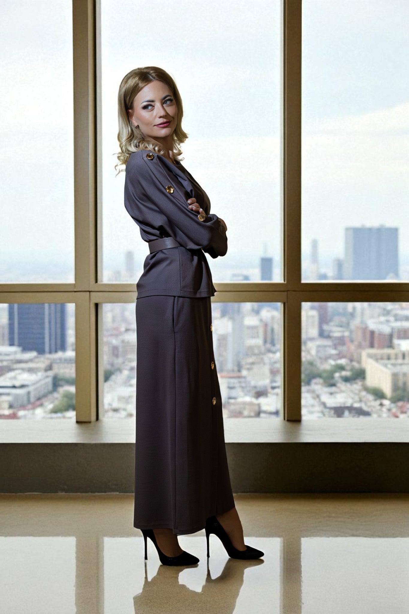 Compleu damă 2 piese: bluza si fusta midi - Nova Set