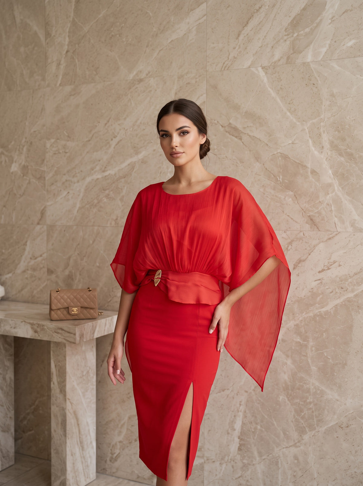 Rochie Midi Elegantă Sonia cu Voal și Croială Cambrată | ByLoren 2532