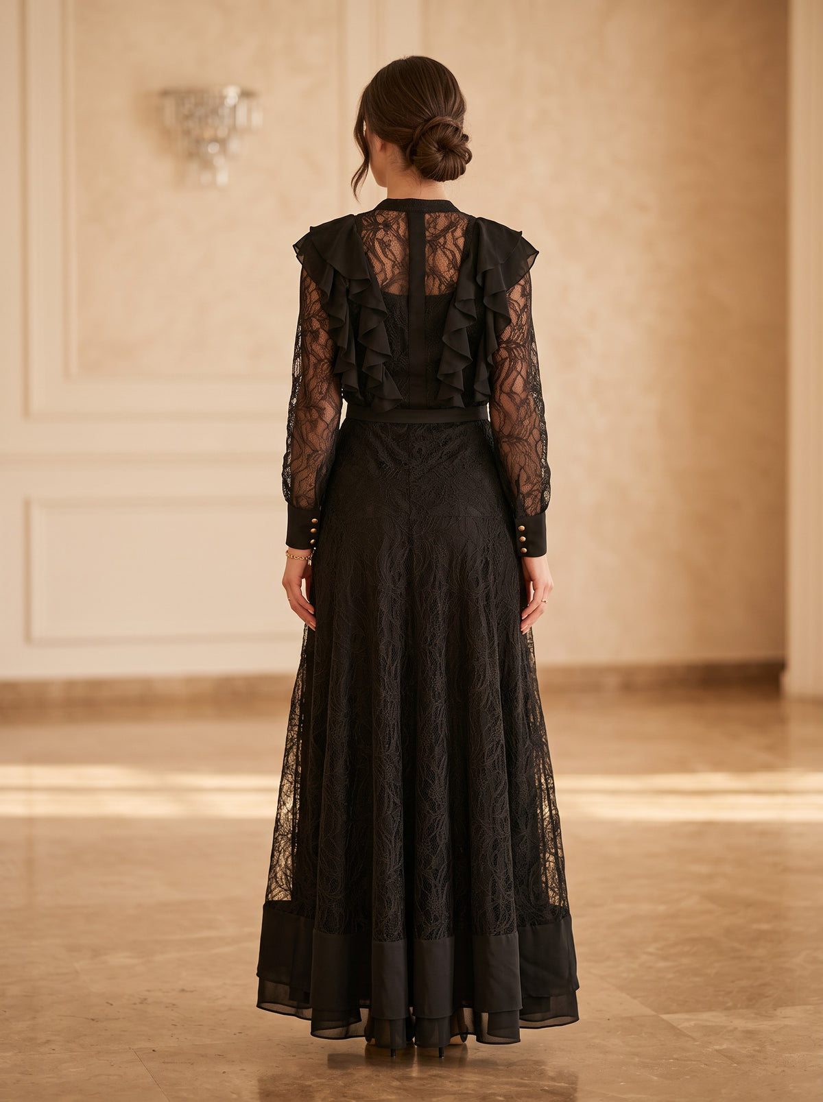 Rochie neagra lunga din dantela Noir Romantica - 2174082