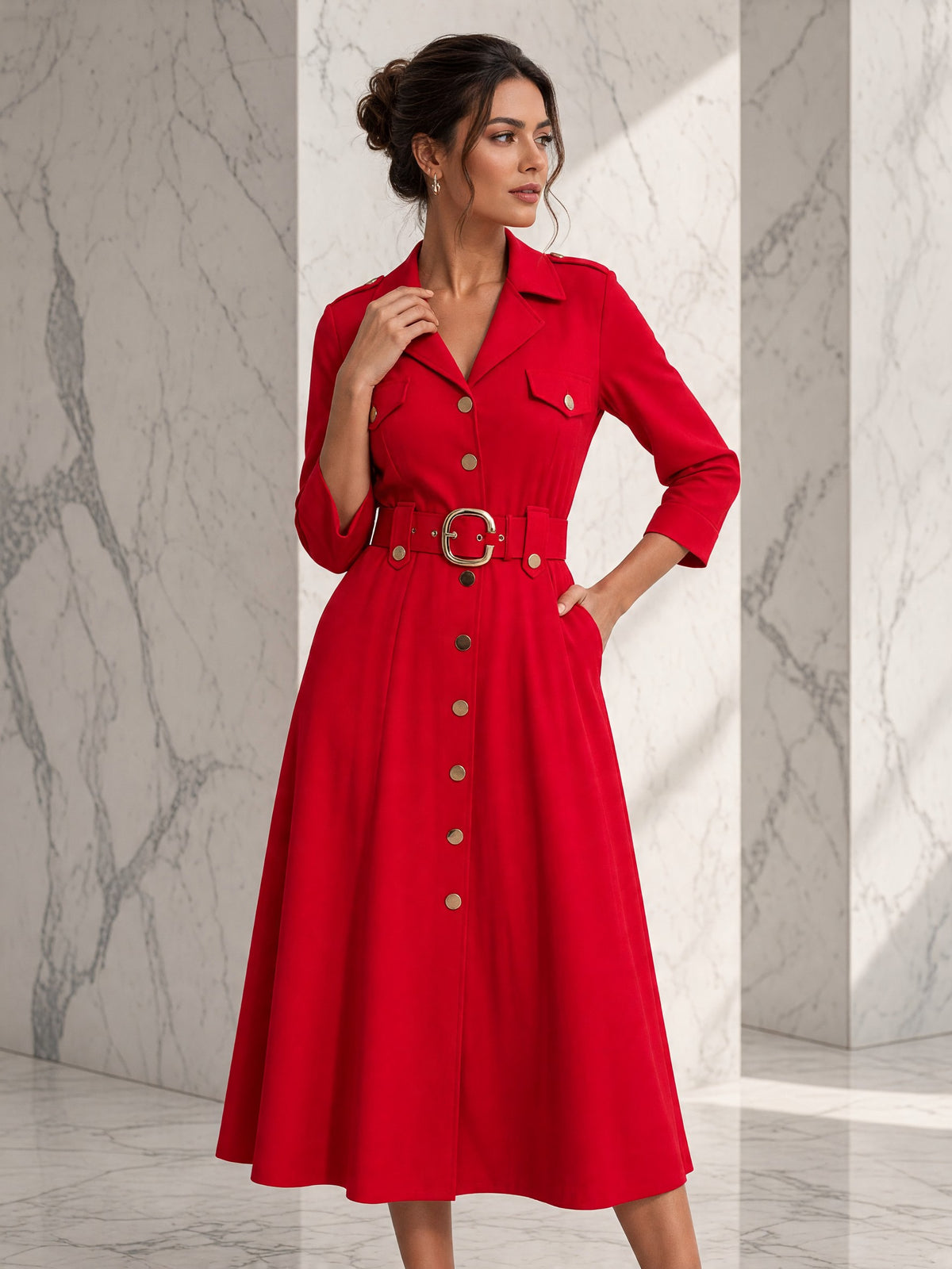 Rochie midi Lorelei tip cămașă – roșu