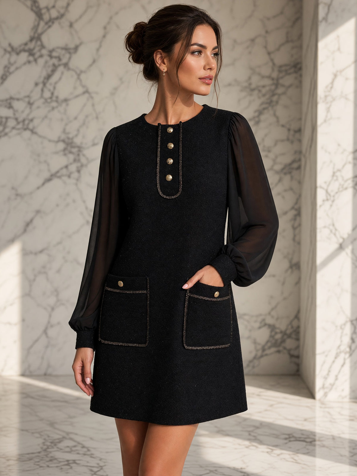 Rochie Mireille din bouclé – negru