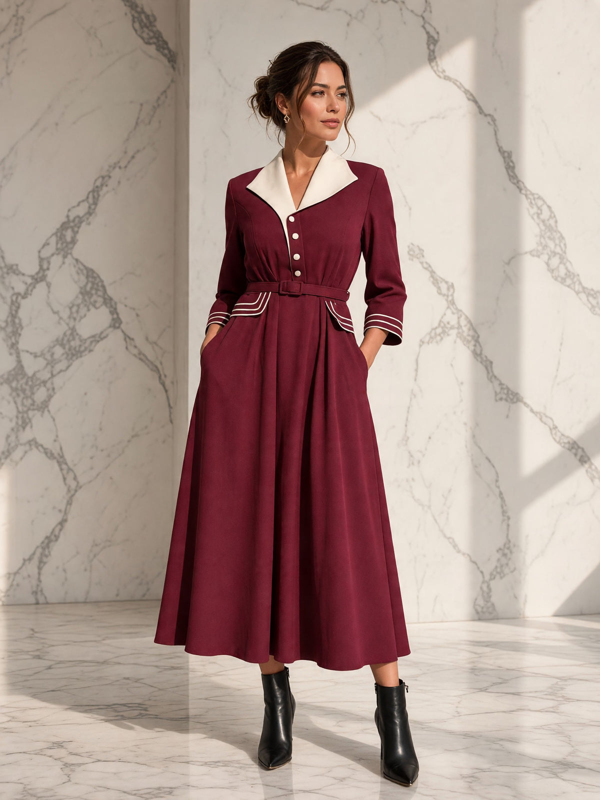 Rochie midi Agathe – bordo