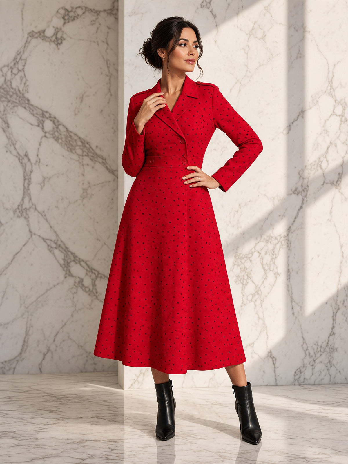 Rochie midi Ginevra cu buline – roșu