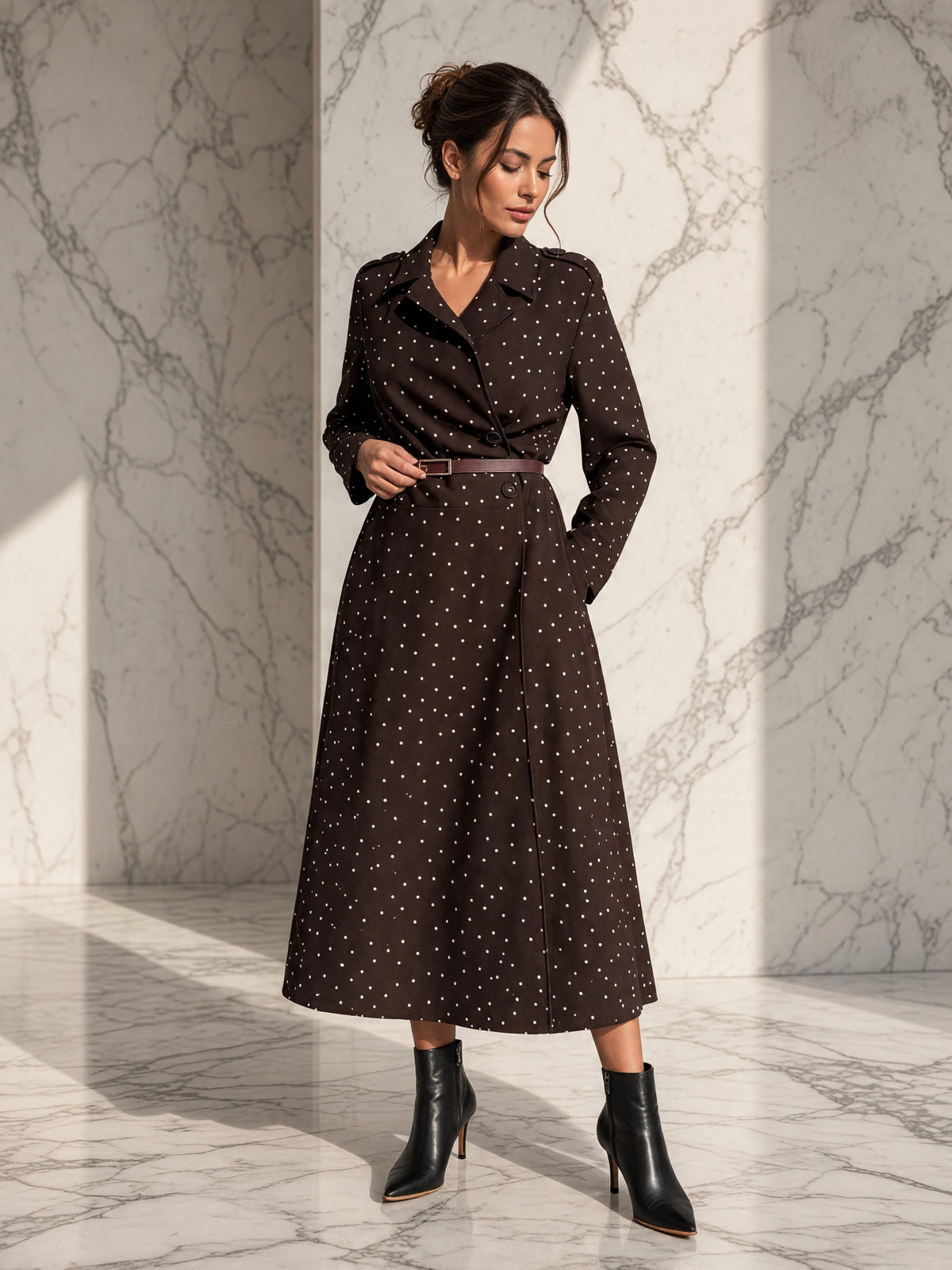 Rochie midi Ginevra cu buline – maro