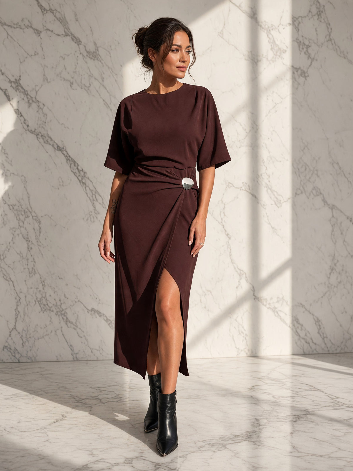 Rochie midi Elodie – maro