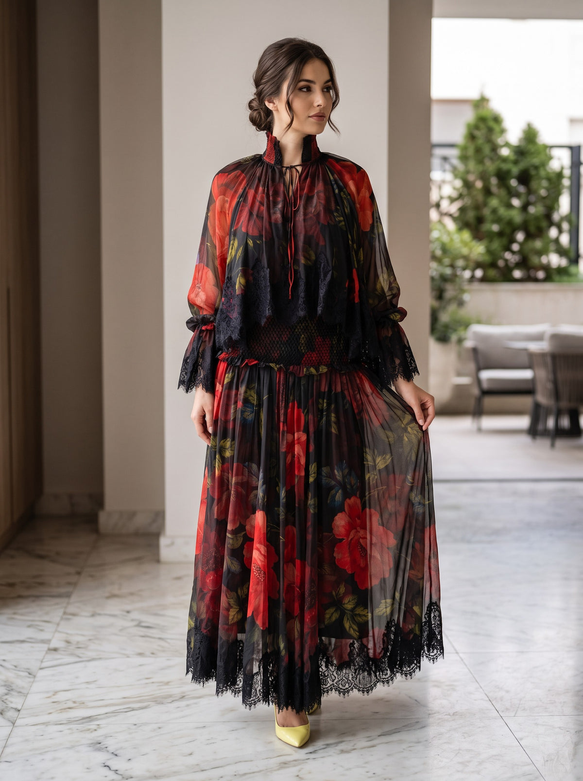 Rochie Boho Vaporoasă cu Imprimeu Floral și Dantelă - Bellamy