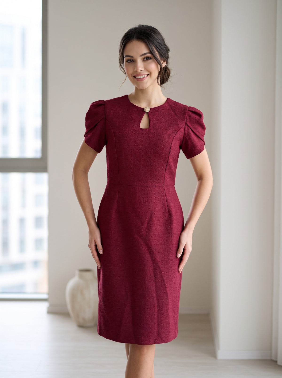Rochie Midi din boucle Sabina cu Mâneci Bufante 4210