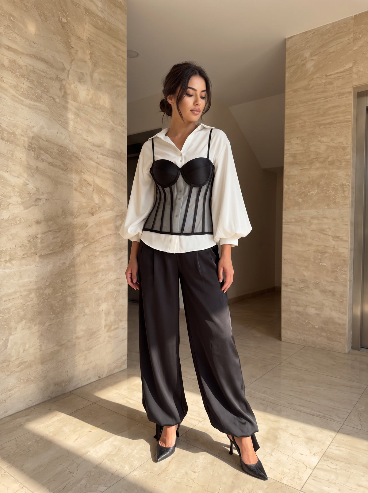 Compleu Damă Ardene cu Cămașă, Corset și Pantaloni Largi 10734