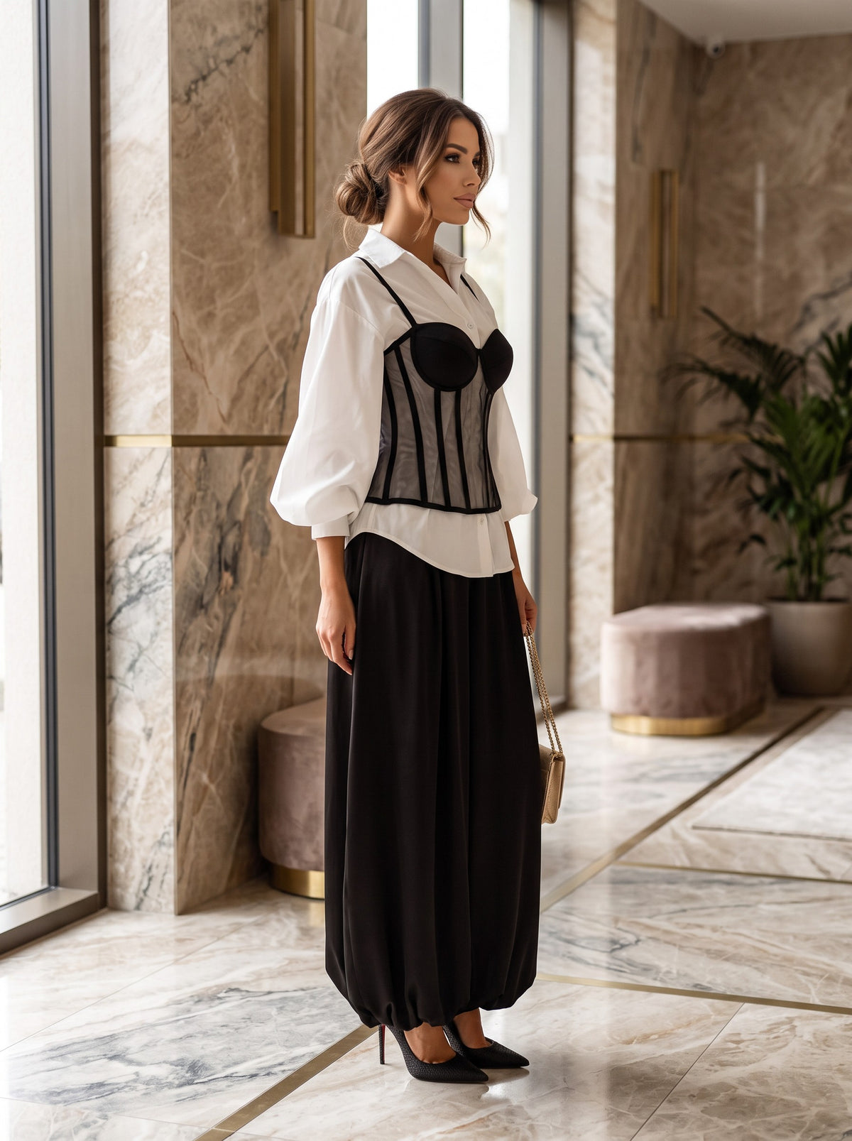 Compleu Damă Ardene cu Cămașă, Corset și Pantaloni Largi 10734
