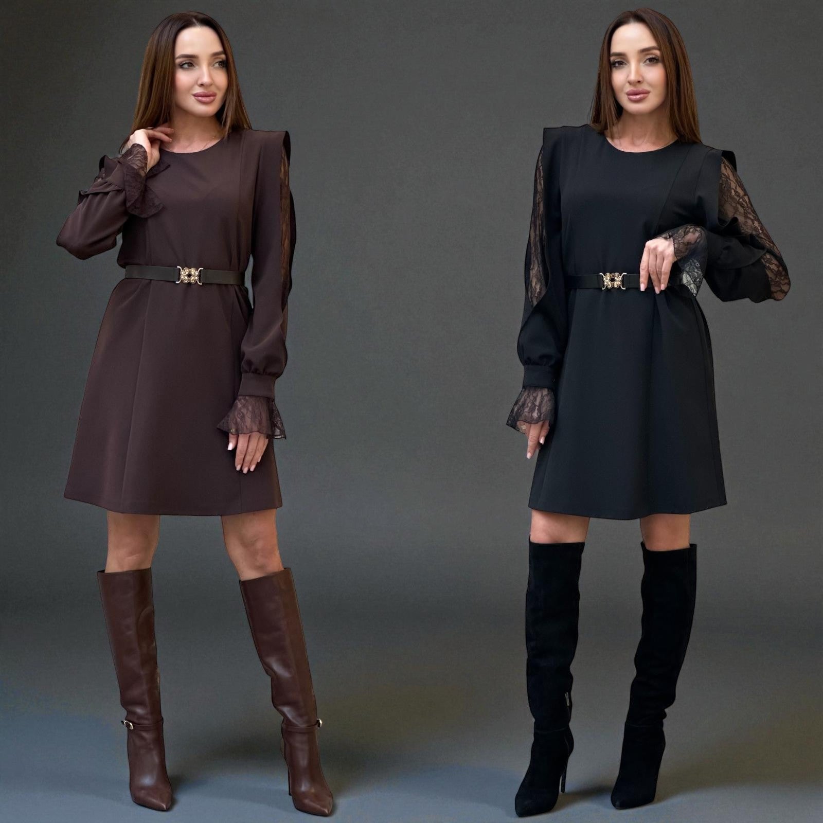 Rochie scurtă cu mâneci din dantelă - Sela