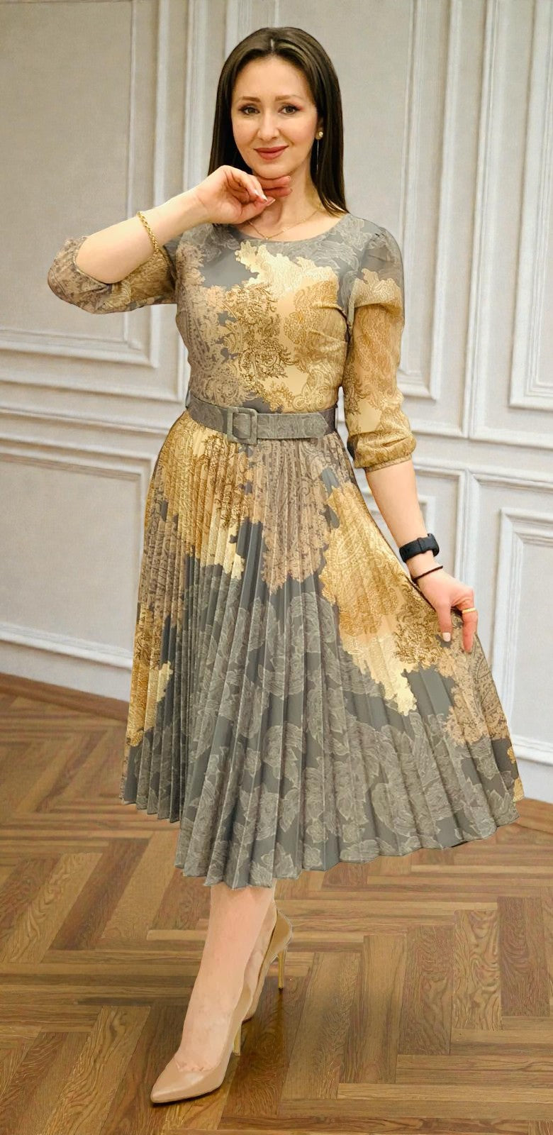 Rochie Midi Plisată Elegance