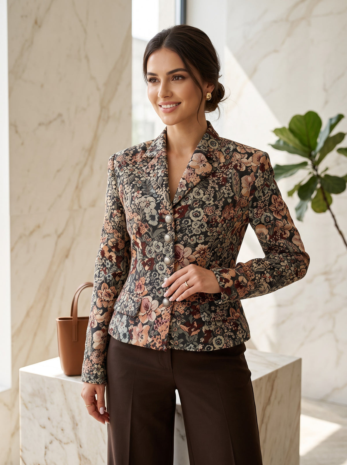 Sacou Damă din Brocart Camel 7045