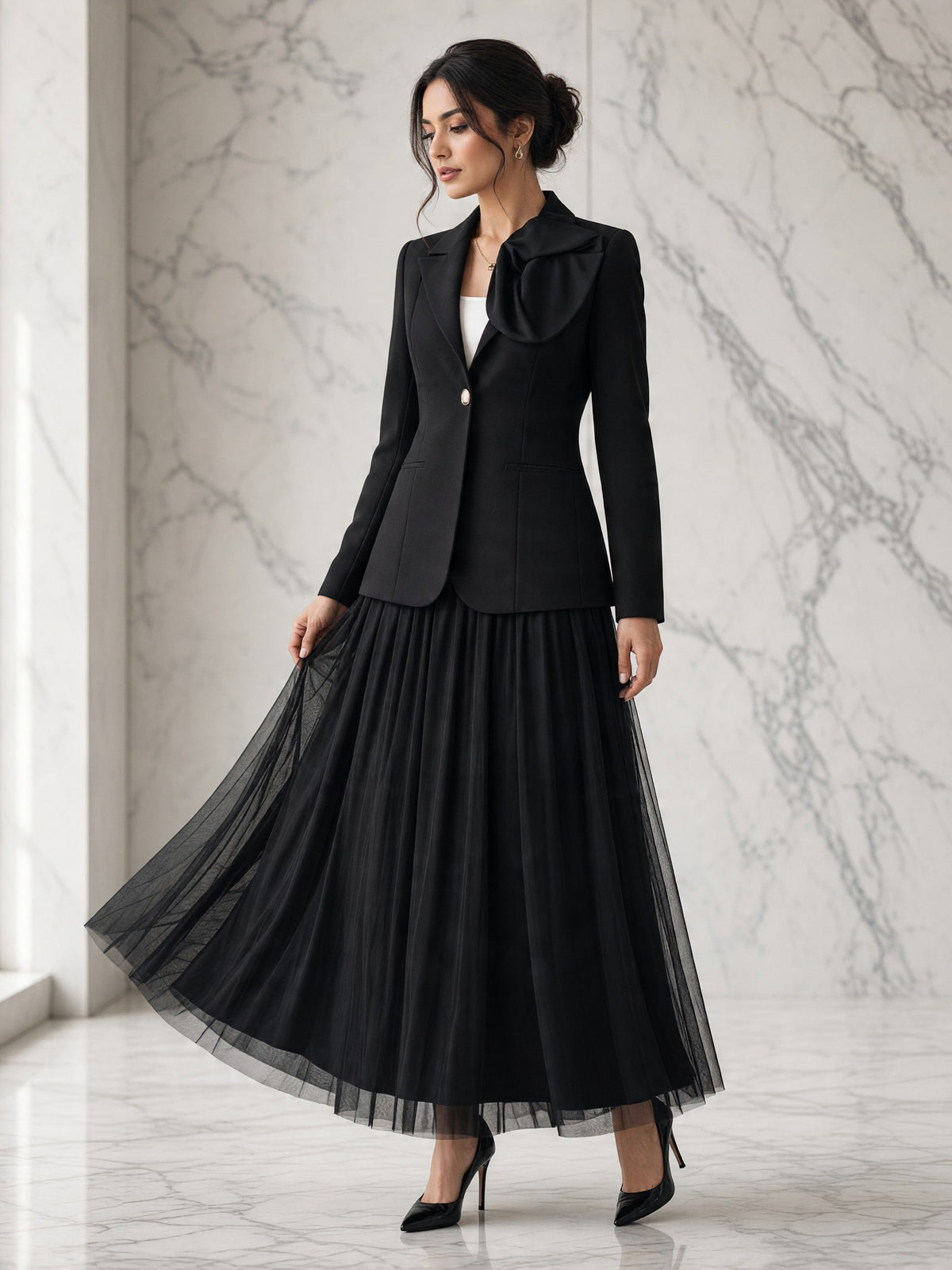 Costum Rafaela cu fustă din tul – negru