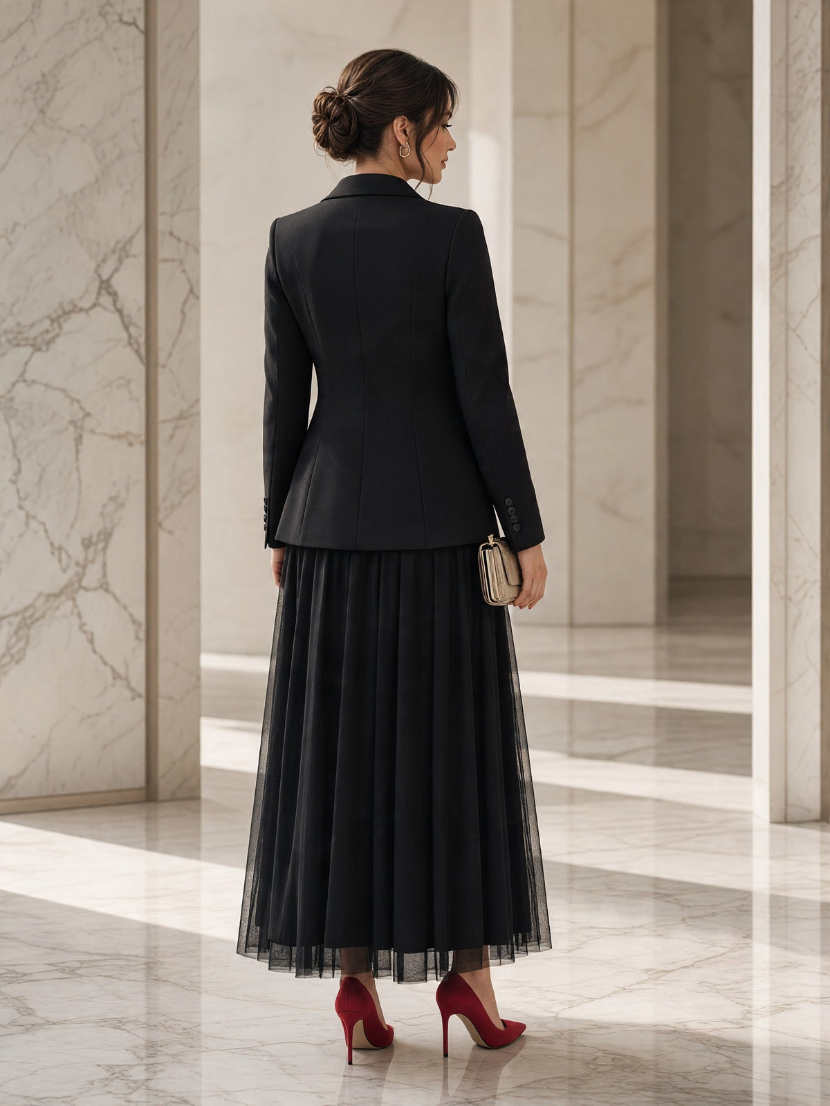 Costum Rafaela cu fustă din tul – negru