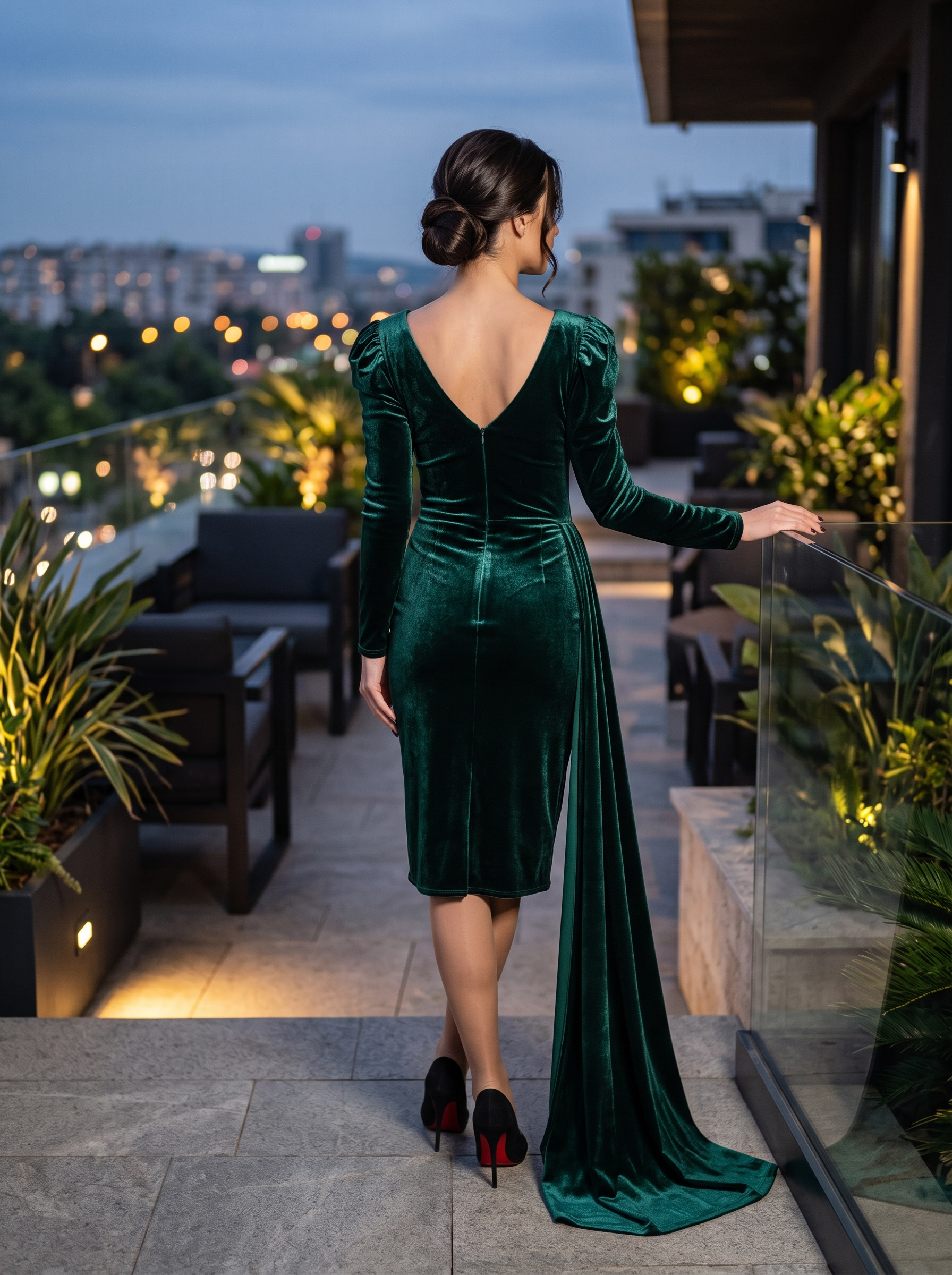Rochie din catifea verde Emerald