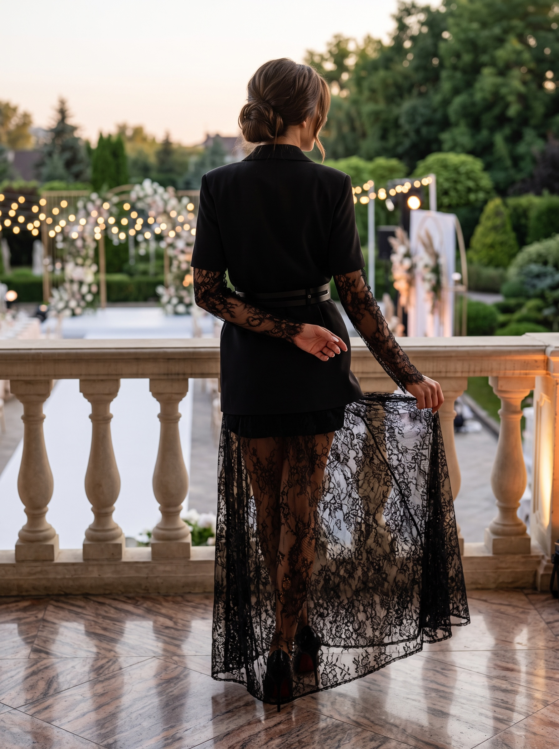 Rochie sacou și fustă din dantelă neagră - Eva Lace