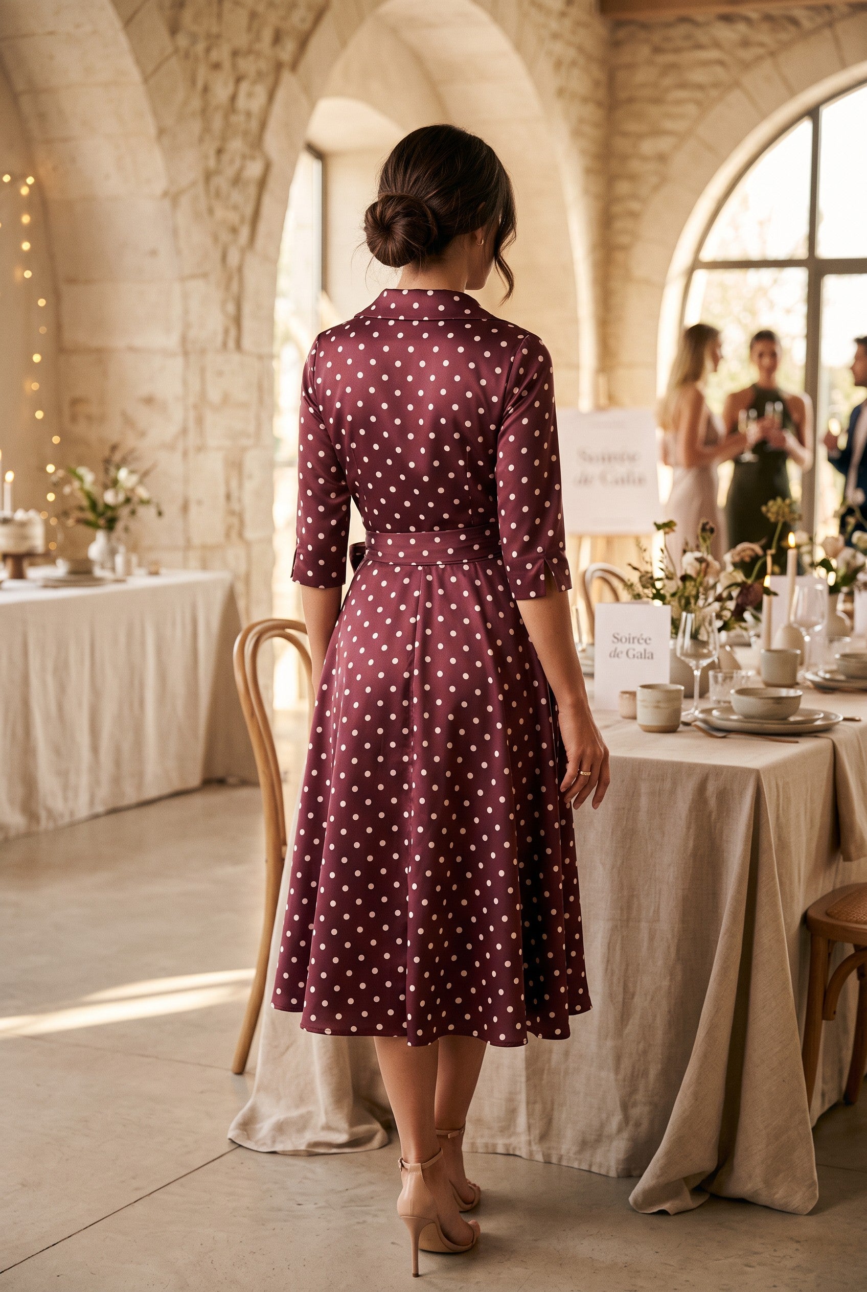 Rochie Midi Pois Bordeaux Elegance